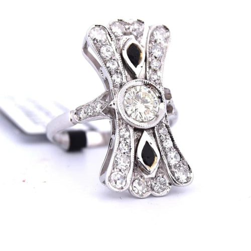Bague 54 Bague en or blanc 18 carats avec onyx et diamants 58 Facettes