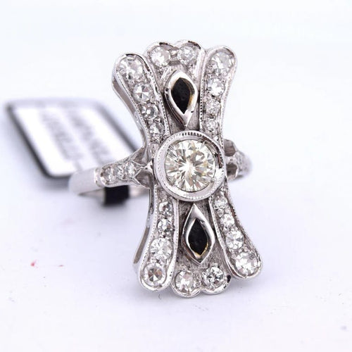 Bague 54 Bague en or blanc 18 carats avec onyx et diamants 58 Facettes
