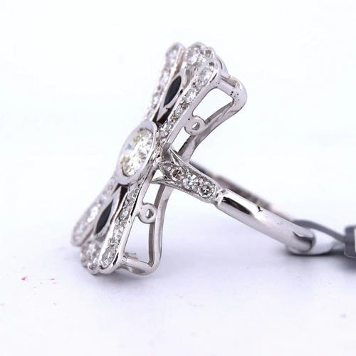 Bague 54 Bague en or blanc 18 carats avec onyx et diamants 58 Facettes