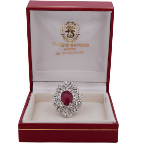 Bague Bague en or blanc 18 kt avec rubis ovale et diamants 58 Facettes AN65  (00239)