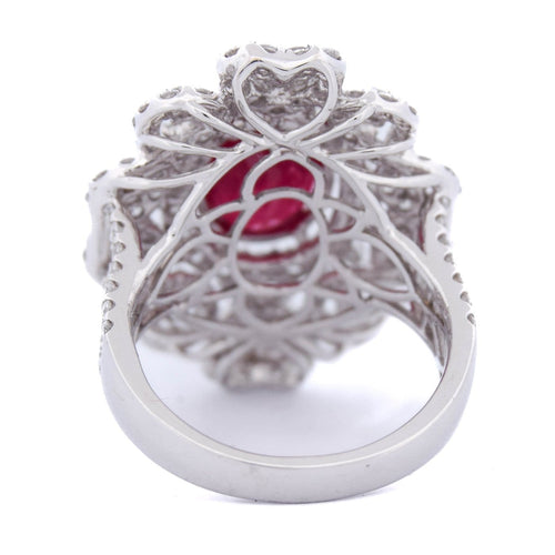 Bague Bague en or blanc 18 kt avec rubis ovale et diamants 58 Facettes AN65  (00239)