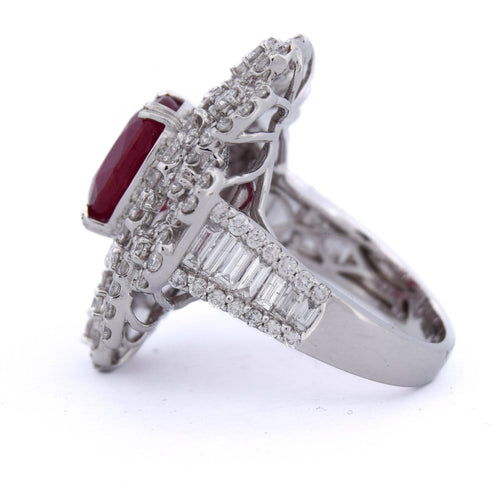Bague Bague en or blanc 18 kt avec rubis ovale et diamants 58 Facettes AN65  (00239)