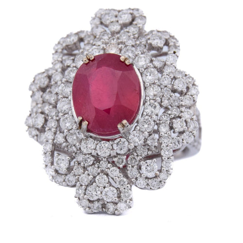 Bague Bague en or blanc 18 kt avec rubis ovale et diamants 58 Facettes AN65  (00239)