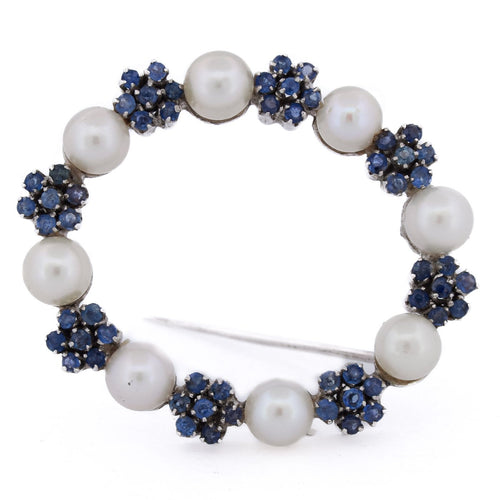 Broche Broche en or blanc 18 ct, perles de culture et saphirs 58 Facettes SP24 '(0379)