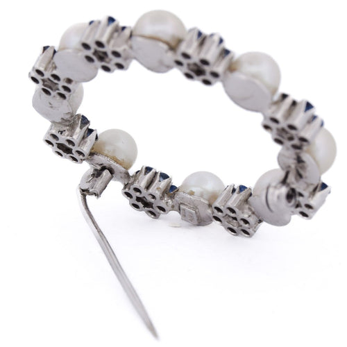 Broche Broche en or blanc 18 ct, perles de culture et saphirs 58 Facettes SP24 '(0379)
