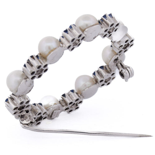 Broche Broche en or blanc 18 ct, perles de culture et saphirs 58 Facettes SP24 '(0379)