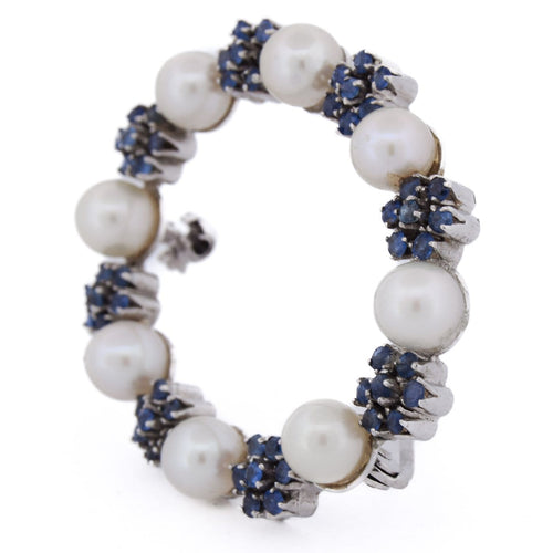 Broche Broche en or blanc 18 ct, perles de culture et saphirs 58 Facettes SP24 '(0379)
