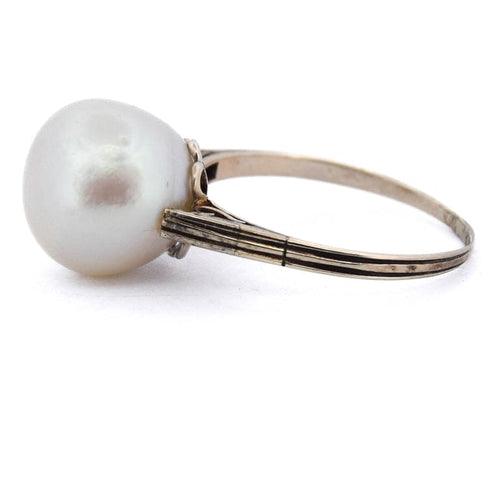 Bague 56 Bague édouardienne - Bague en or 18 K avec perle naturelle 58 Facettes AN143 '(0259)