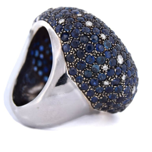 Bague 54 Bague cocktail en or blanc 18 ct avec aigue-marine, saphirs et diamants 58 Facettes AN329 (00649)