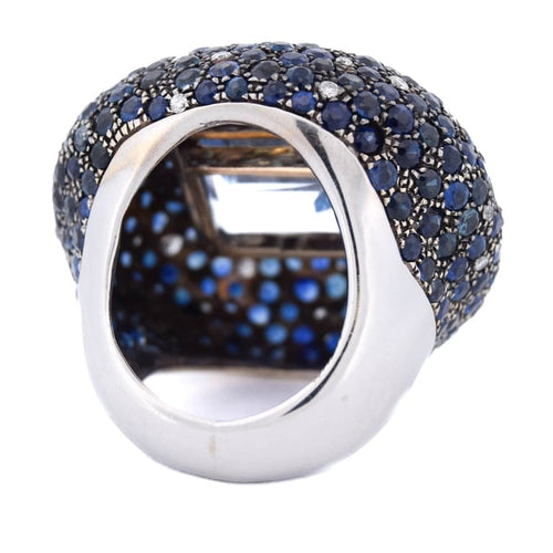 Bague 54 Bague cocktail en or blanc 18 ct avec aigue-marine, saphirs et diamants 58 Facettes AN329 (00649)