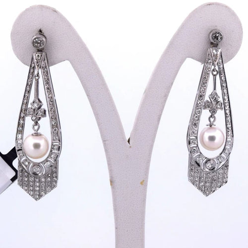 Boucles d'oreilles Boucles d'oreilles Art déco en or blanc 18 carats, perles et diamants 58 Facettes