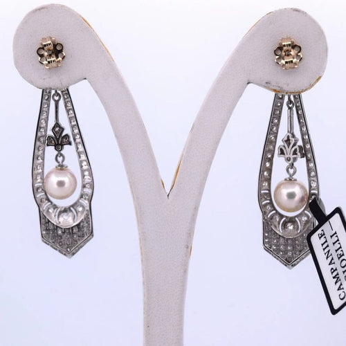 Boucles d'oreilles Boucles d'oreilles Art déco en or blanc 18 carats, perles et diamants 58 Facettes