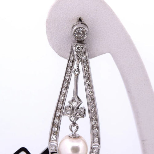 Boucles d'oreilles Boucles d'oreilles Art déco en or blanc 18 carats, perles et diamants 58 Facettes