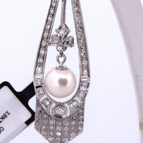 Boucles d'oreilles Boucles d'oreilles Art déco en or blanc 18 carats, perles et diamants 58 Facettes