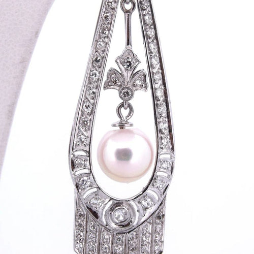 Boucles d'oreilles Boucles d'oreilles Art déco en or blanc 18 carats, perles et diamants 58 Facettes