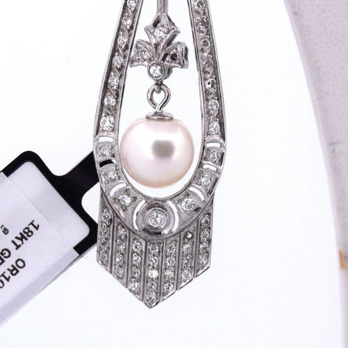 Boucles d'oreilles Boucles d'oreilles Art déco en or blanc 18 carats, perles et diamants 58 Facettes