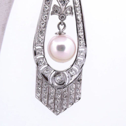 Boucles d'oreilles Boucles d'oreilles Art déco en or blanc 18 carats, perles et diamants 58 Facettes