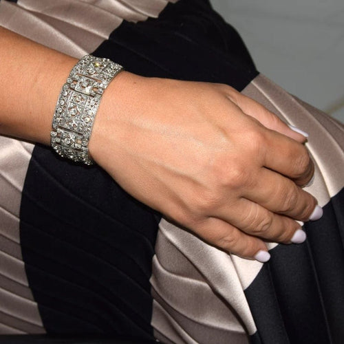 Bracelet Bracelet Art déco en platine et diamants taille ancienne 58 Facettes
