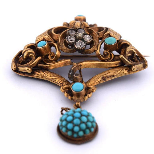 Broche Broche victorienne en or jaune 18 carats avec turquoise et diamants 58 Facettes SP29 '(00019)
