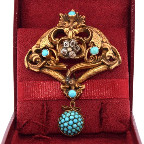 Broche Broche victorienne en or jaune 18 carats avec turquoise et diamants 58 Facettes SP29 '(00019)
