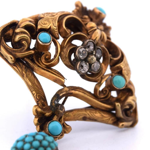 Broche Broche victorienne en or jaune 18 carats avec turquoise et diamants 58 Facettes SP29 '(00019)