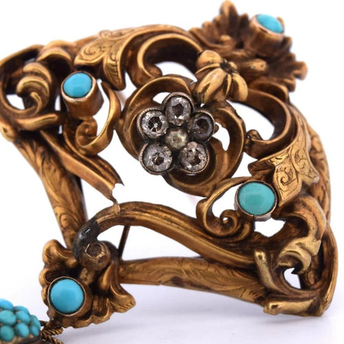 Broche Broche victorienne en or jaune 18 carats avec turquoise et diamants 58 Facettes SP29 '(00019)