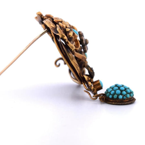 Broche Broche victorienne en or jaune 18 carats avec turquoise et diamants 58 Facettes SP29 '(00019)