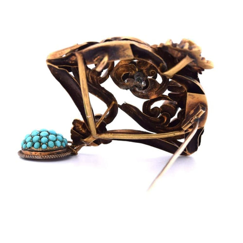 Broche Broche victorienne en or jaune 18 carats avec turquoise et diamants 58 Facettes SP29 '(00019)