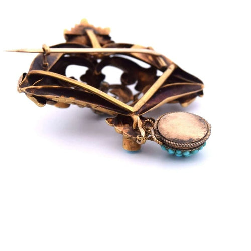 Broche Broche victorienne en or jaune 18 carats avec turquoise et diamants 58 Facettes SP29 '(00019)