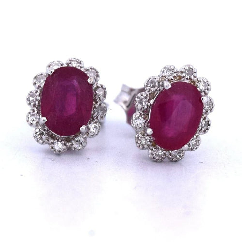Boucles d'oreilles Boucles d'oreilles en or blanc 18 carats avec diamants et rubis 58 Facettes