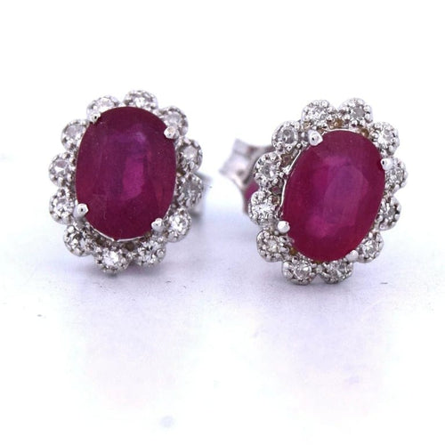 Boucles d'oreilles Boucles d'oreilles en or blanc 18 carats avec diamants et rubis 58 Facettes