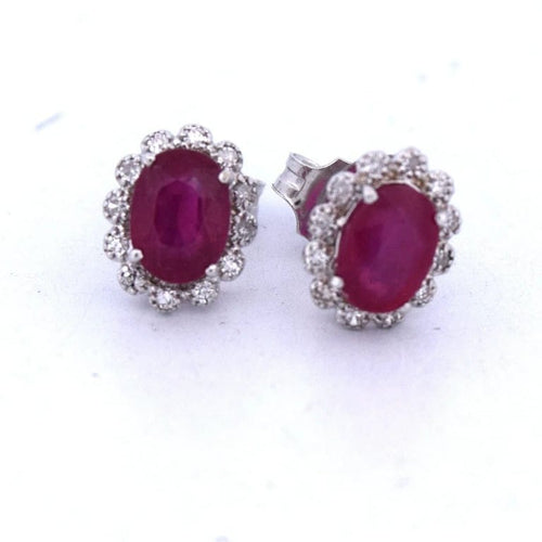 Boucles d'oreilles Boucles d'oreilles en or blanc 18 carats avec diamants et rubis 58 Facettes