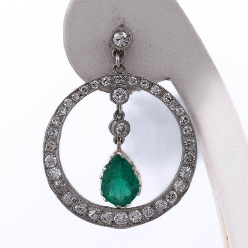 Boucles d'oreilles Boucles d'oreilles vintage en platine avec émeraudes et diamants 58 Facettes