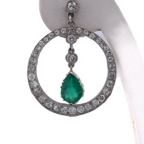Boucles d'oreilles Boucles d'oreilles vintage en platine avec émeraudes et diamants 58 Facettes
