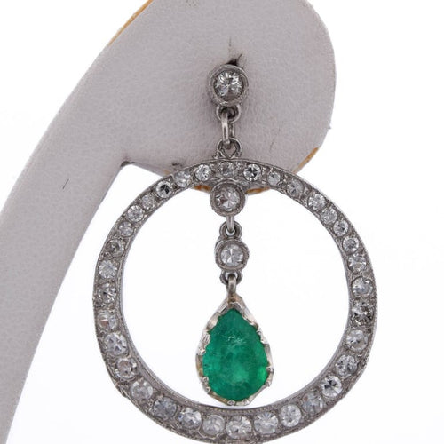 Boucles d'oreilles Boucles d'oreilles vintage en platine avec émeraudes et diamants 58 Facettes