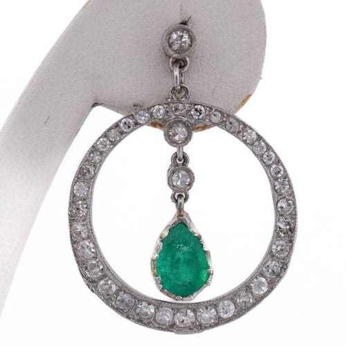 Boucles d'oreilles Boucles d'oreilles vintage en platine avec émeraudes et diamants 58 Facettes