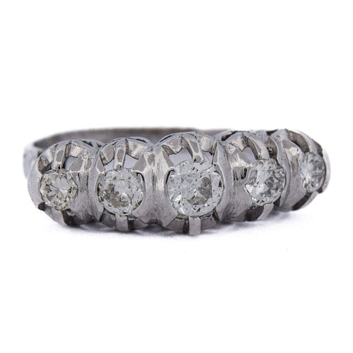 Bague 57 Bague ancienne à cinq diamants en or blanc 18 ct 58 Facettes AN265 (00019)