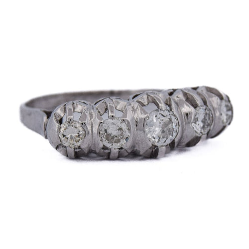 Bague 57 Bague ancienne à cinq diamants en or blanc 18 ct 58 Facettes AN265 (00019)