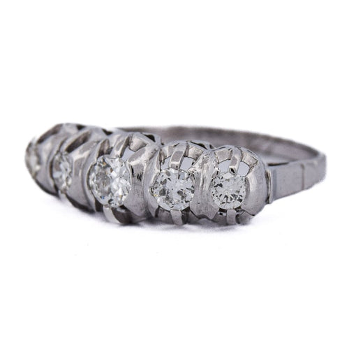 Bague 57 Bague ancienne à cinq diamants en or blanc 18 ct 58 Facettes AN265 (00019)