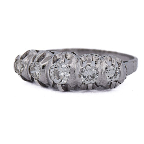 Bague 57 Bague ancienne à cinq diamants en or blanc 18 ct 58 Facettes AN265 (00019)