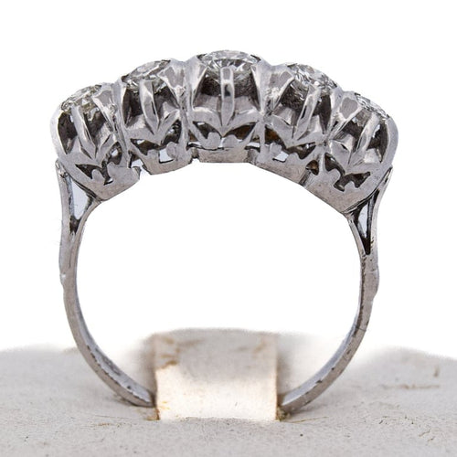 Bague 57 Bague ancienne à cinq diamants en or blanc 18 ct 58 Facettes AN265 (00019)