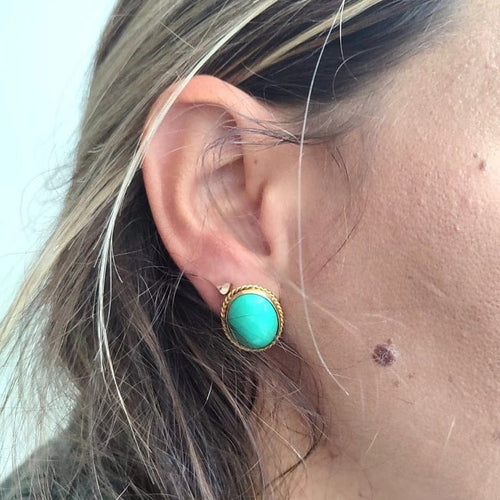 Boucles d'oreilles Boucles d’oreilles vintage - Turquoise cabochon en or jaune 18 ct 58 Facettes