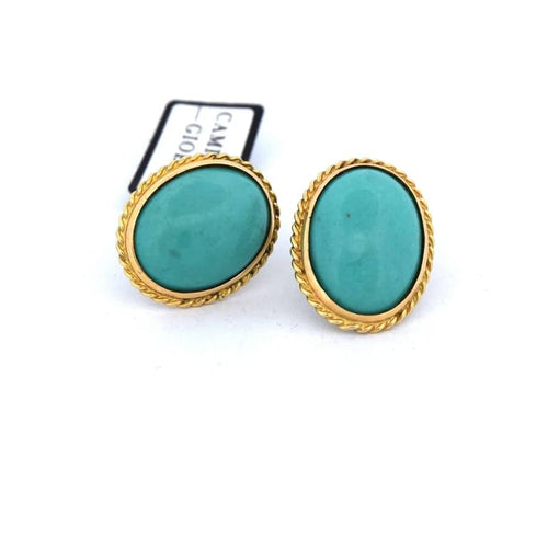 Boucles d'oreilles Boucles d’oreilles vintage - Turquoise cabochon en or jaune 18 ct 58 Facettes