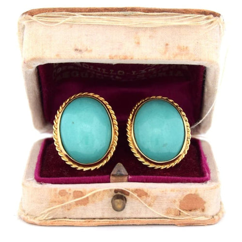 Boucles d'oreilles Boucles d’oreilles vintage - Turquoise cabochon en or jaune 18 ct 58 Facettes