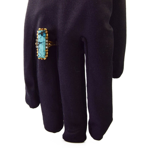 Bague 55 Bague vintage en or jaune 18 ct avec turquoise et diamants 58 Facettes AN469 '(0259)