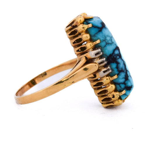 Bague 55 Bague vintage en or jaune 18 ct avec turquoise et diamants 58 Facettes AN469 '(0259)