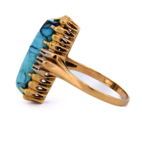 Bague 55 Bague vintage en or jaune 18 ct avec turquoise et diamants 58 Facettes AN469 '(0259)
