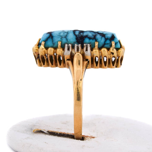 Bague 55 Bague vintage en or jaune 18 ct avec turquoise et diamants 58 Facettes AN469 '(0259)