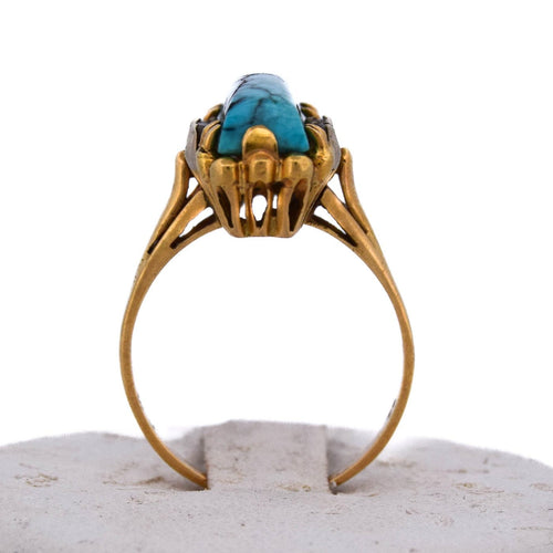 Bague 55 Bague vintage en or jaune 18 ct avec turquoise et diamants 58 Facettes AN469 '(0259)