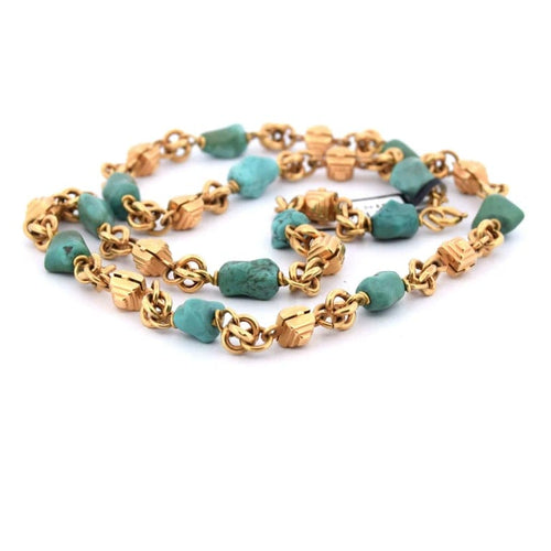 Collier Collier vintage - Collier en or jaune 18 kt avec turquoise 58 Facettes